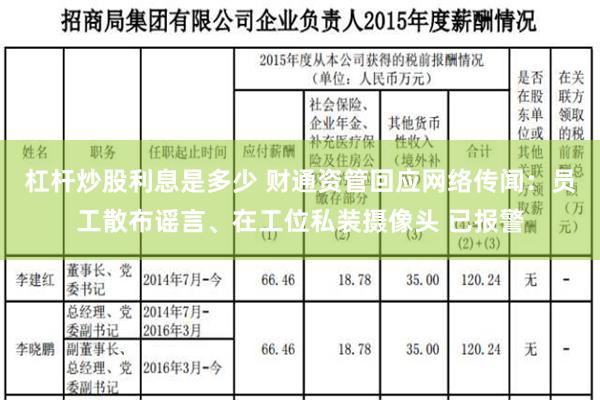 杠杆炒股利息是多少 财通资管回应网络传闻：员工散布谣言、在工位私装摄像头 已报警