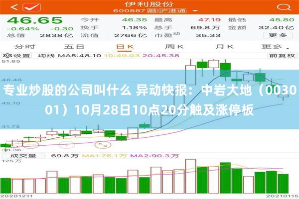 专业炒股的公司叫什么 异动快报：中岩大地（003001）10月28日10点20分触及涨停板